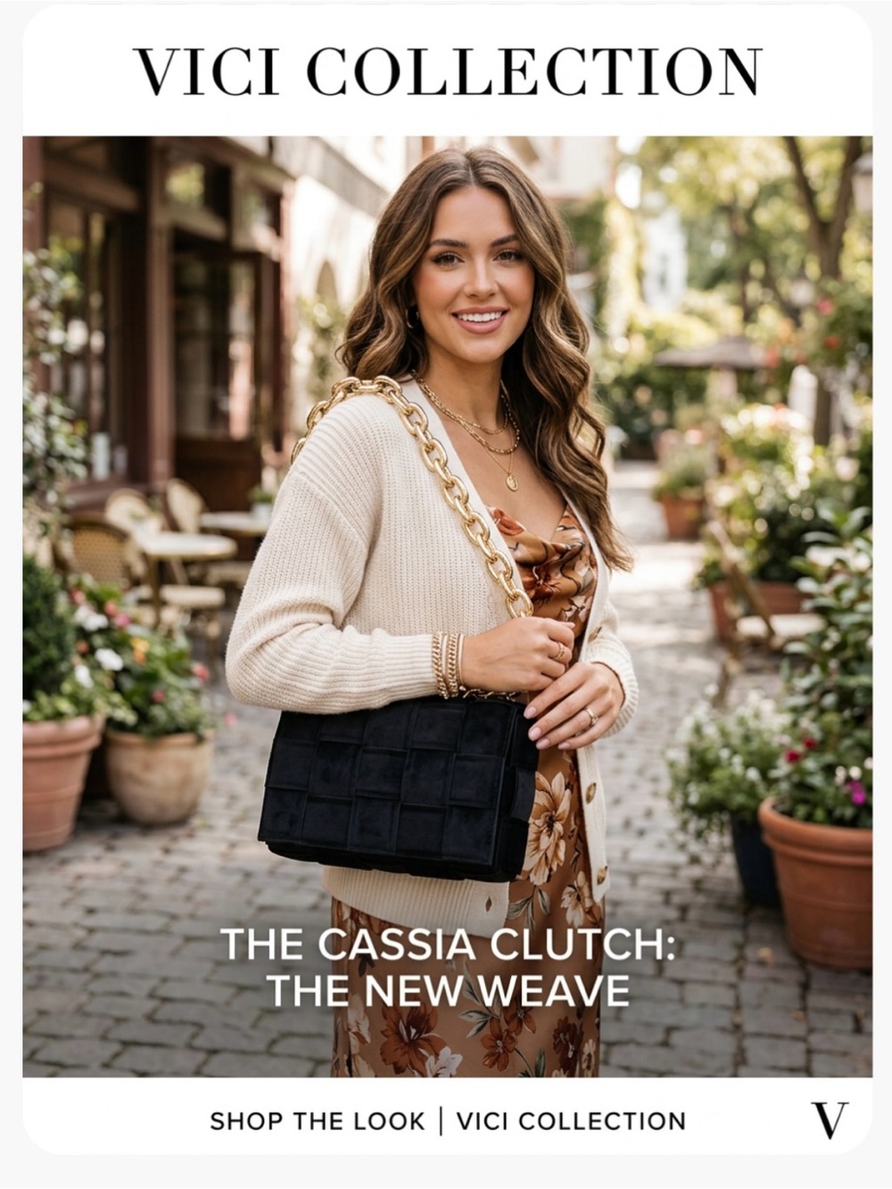 New ~ Vici Cassia Shoulder Bag in Black with Gold Chain Strap